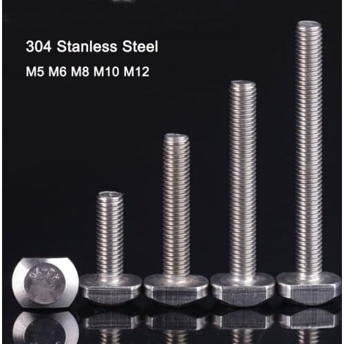 304 Stanless Steel GB37 T Screw Square Head Screws T Bolts Hammer Head Bolts For T-Slot M5 M6 M8 M10 M12