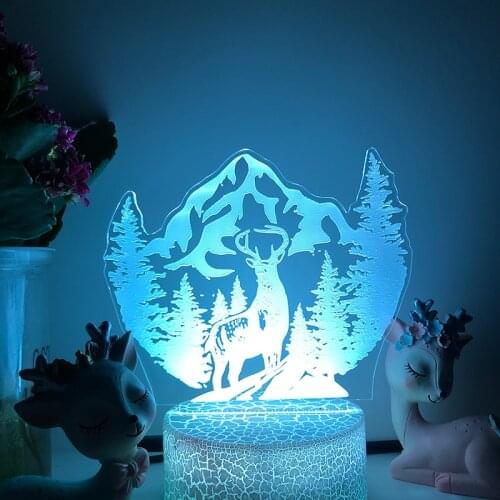 Winter Snow Deer 3D LED Night Light For Home Decor Child Birthday Gift Cartoon Table 16Color Changing Touch Lamp Fans Light