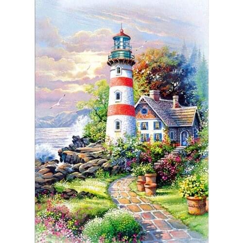 5D DIY Diamond Painting Lighthouse house scenery Cross Stitch Full Square Diamond Embroidery landscape Mosaic Rhinestone Decor