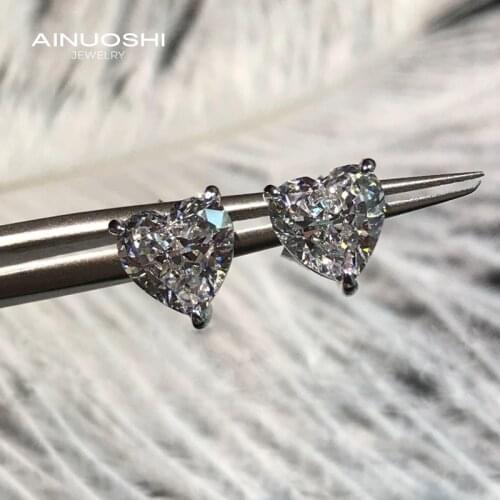 AINUOSHI Heart Shaped 7x7mm Simulated SONA Diamond Simple Classic Stud Earrings For 925 Sterling Silver Fine Jewelry
