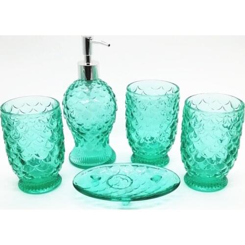 Free Shipping Nordic Bathroom Accessories Set Fish-Shaped Bath Supply Kits Scale Transparent Glass 4 Pieces 5pcs Blue Pattern