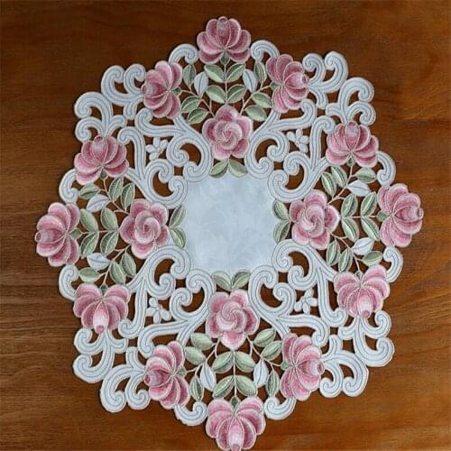 Free Shipping Pink Hollow Embroidered Coffee Mat Dinning Pad Place Clothes Cover Cup Blanket Antependium Home Dining