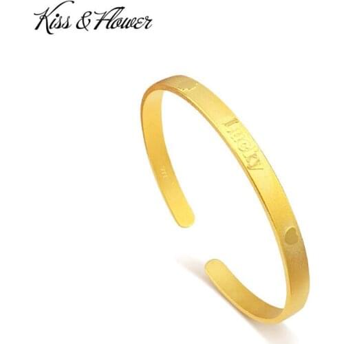 KISS&FLOWER BR51 2021 Fine Jewelry Wholesale Fashion Woman Birthday Wedding Gift Heart Lucky 24KT Gold Opening Bracelet Bangle