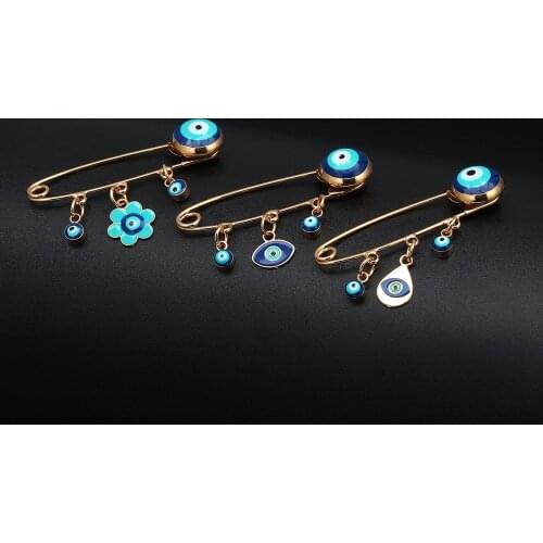 New Model Turkish Evil Eye Brooch Pins Fashion Scarf Buckle Rhinestone Pins for Women Lucky Eye Brooches In Gold