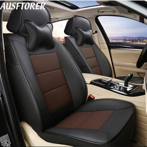 AUSFTORER Automobiles Seat Covers for Dodge Journey JCUV Cowhide Leather Seat Covers Set Cushion All 7 Seats Support Accessories