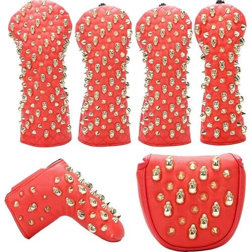 Golf Club #1 #3 #5 Golf Headcovers Skull Rivet Driver Fairway Woods putter cover PU Leather Head Covers Golf set Protector