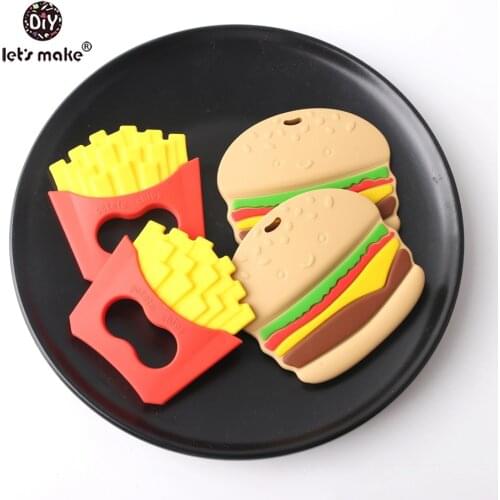 LetS Make 5pcs/Set Potato Chips Hamburger BPA Free Silicone Teether Pendant Baby Accessories Rodent Baby Teehter New Born Toys