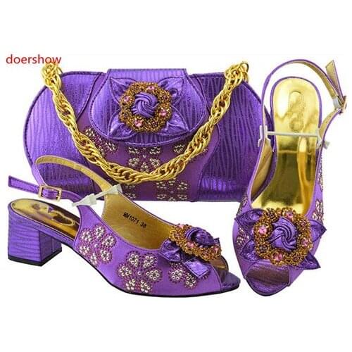 Doershow Italian Shoes with Matching Bags Set Decorated with Rhinestone Nigerian Shoes and Matching Bags Party Shoes !Sbf1-36