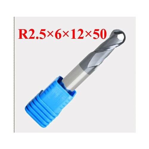 CNC tool tungsten alloy milling cutter alloy ball end milling cutter HRC50 2F-R2.5*6*12*50