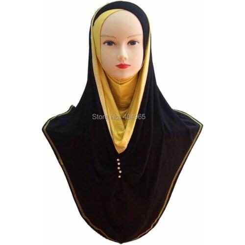H797b high quality cotton jersey long hijab scarf with rhinestones,fast delivery,assorted colors