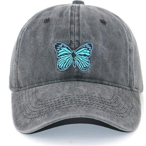 Summer spring sports caps 100% cotton washed butterfly baseball cap embroidery custom men women hip hop dad hat snapback