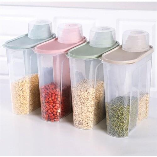 Food Storage Box Plastic Clear Dry Food Container with Pour Lids 2.5L Kitchen Cereal Rice Beans Storage Bottles Jars