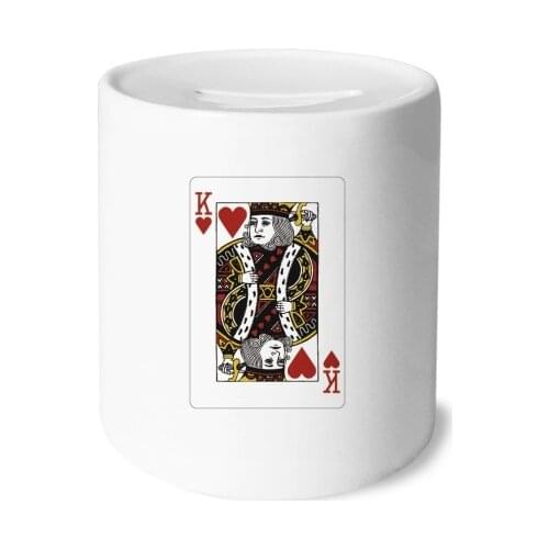 Heart K Playing Cards Pattern Money Box Saving Banks Ceramic Coin Case Kids Adults