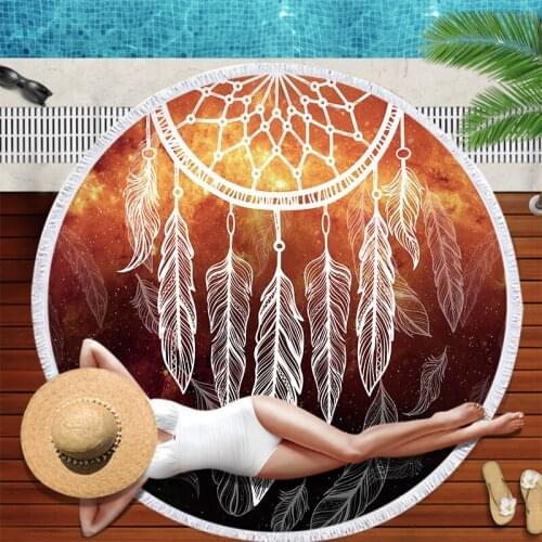 150cm Dream Catcher Round Beach Towel Printed Dreamcatcher Net With Tassels For Summer Microfiber Swimming Sports Blanket
