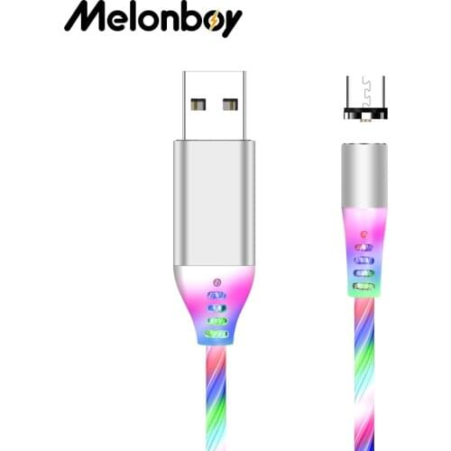 Melonboy Flowing Light Magnetic Charging Mobile Phone Cable for iphone charger Wire for Samaung LED Micro USB Type C Cable Wire