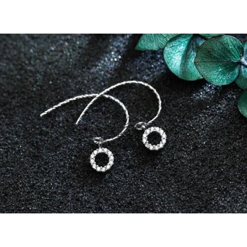 Small &Thin Authentic Real 100% 925 Sterling Silver fine Jewelry zirconia cz lucky circle dangle Earrings gtle2301