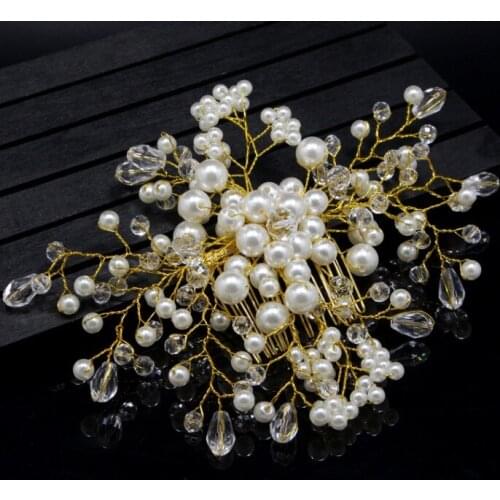 Trendy Gold Pearl Hair Combs Wedding Bridal Hair Jewelry Ornaments Handmade Head Piece Decoration Party Hair Accessories Tiara