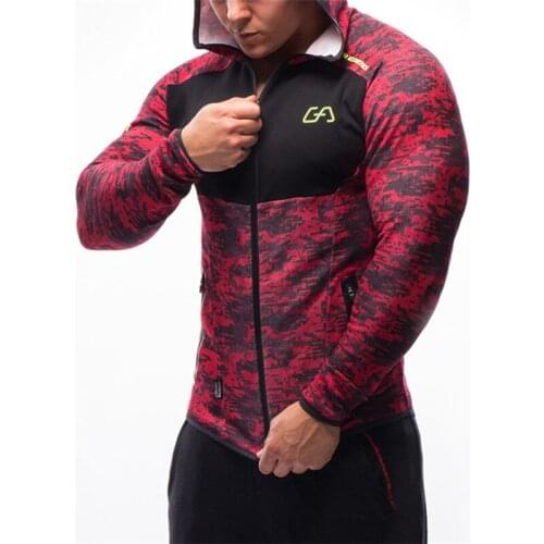Men fitness bodybuilding Camouflage sweatshirt Hoodie Gyms workout Hooded zipper jacket male Joggers Sportswear Brand clothing