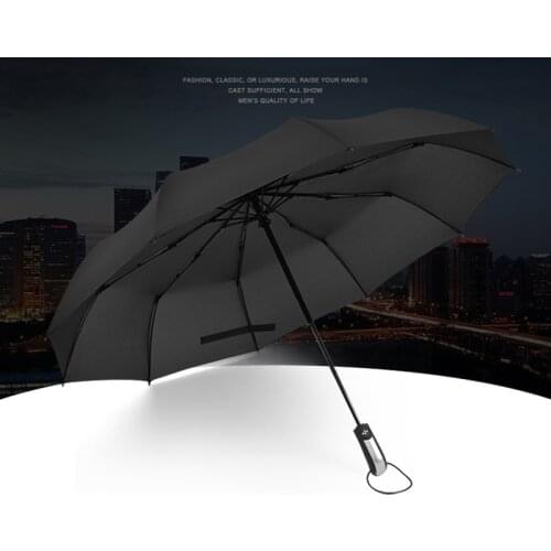 Men High Quality 3 Fold Fully Automatic Umbrella 10 Bones Wind Resistant Sunny Business Umbrella Sunny and Rainy Umbrella
