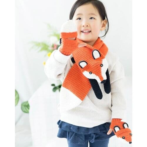 Cute Cartoon Fox Raccoon Gloves and Scarf Set Knitting Kit DIY Material Bag Lovely Handmade Gift for Children