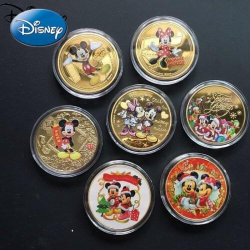 Disney Cartoon Mickey Cute Tooth Fairy Gold Coins Mickey Mouse Coins Color Gold Commemorative Coin Set 7
