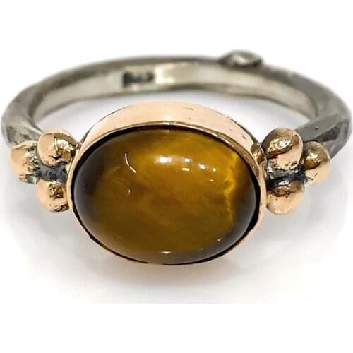 Natural Tiger 'S Eye Stone Authentic Hand Manufacture Silver Ring