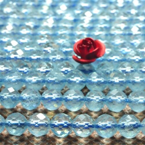 Natural Blue Aquamarine Faceted Round Loose Beads Wholesale Gemstone Semi Precious Stone Bracelets Necklace Diy Jewelry Making