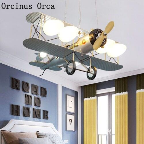 New Art Color Fighter Chandelier Boys'Bedroom Childrens Room Light Modern Cartoon Creative LED Aircraft Chandelier