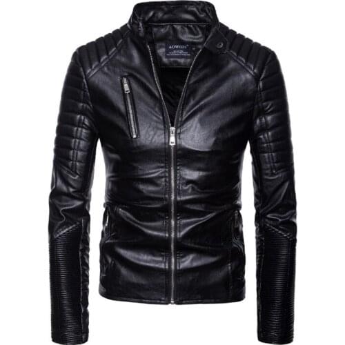 New Men Slim Fit Vintage PU Jacket Male Motorcycle Leather Jackets Coats Fashion Punk Leather Jacket Jaqueta De Couro Masculina