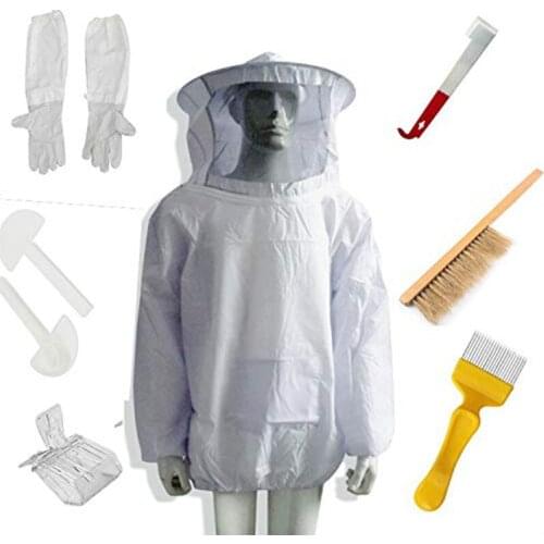 New Beekeeping Beekeeper Suit Bee Jacket Gloves Bee Hive Brush J Hook Hive Tool Set 8 Kits