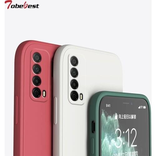 New Liquid Silicone Case For Huawei Y7a P smart 2021 Coque Camera protective Straight edge Back Cover