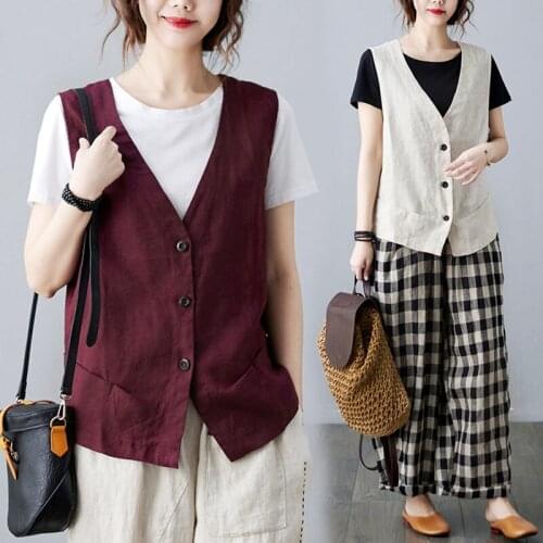 Design Sense Solid Color Waistcoat Short Coat Large Size Womens Deep V-Neck Three-Button Tank Shirt Jacket Summer Tops zh695