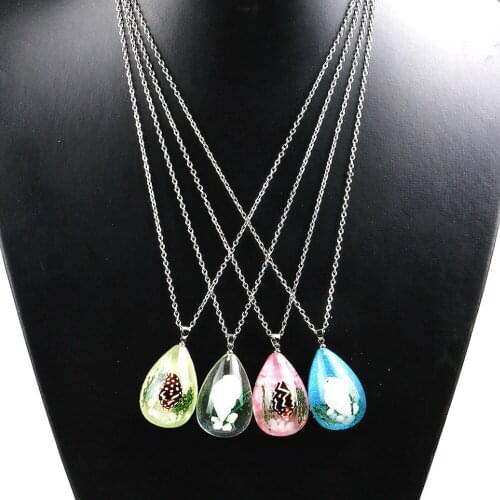 Resin Drop-shaped Marine Life Necklace Exquisite Transparent Natural Shell pendant Fashionable Female Jewelry Charm Necklace