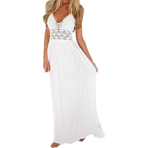 Womens Sexy Elegant Dresses For Women 2021 Lace Spaghetti Strap Backless Bohemian Maxi Long Dress Solid Color A-line Vestidos