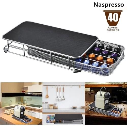 Stainless Steel 40 Pods Nespresso Coffee Capsules Holder Storage Stand Rack Drawers Coffee Capsules New Shelves Organization