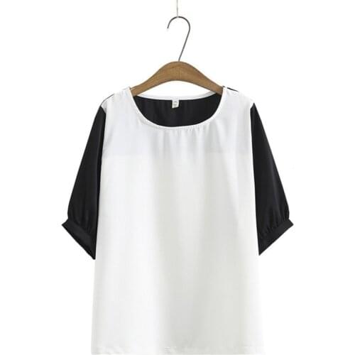 Plus Size Womens Chiffon Shirts Oversized Patchwork A-line Tops Simple Elegant Summer Tshirts