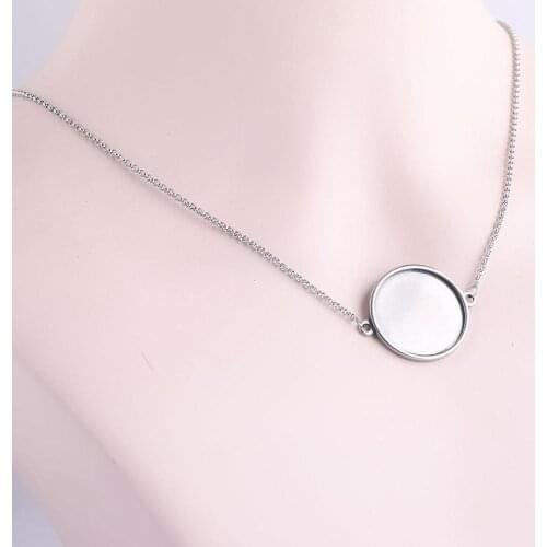 5pcs/lot Stainless Steel 25mm Adjustable Chain Pendant Cabochon Base Setting Trays Diy Necklace Bezels For Jewelry Making