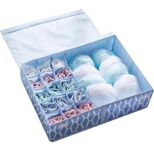 4PCS / LOT 16 Grids Oxford Cloth Underwear Socks Storage Box Foldable Lidded Clothes Organizer