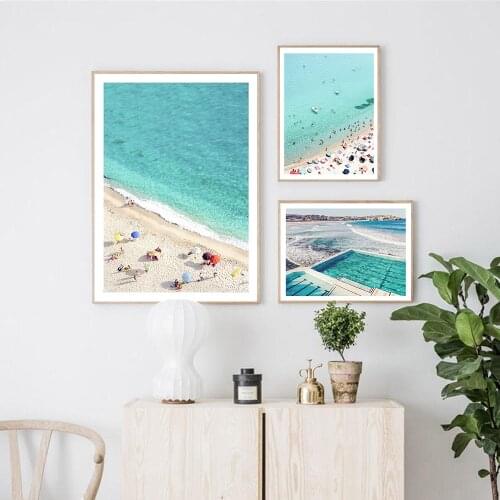 Nordic Modern Holiday Fun Seascape Bondi Beach Canvas Painting Art Print Poster Picture Wall Living Room Home Decor