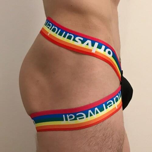 Thong For Men Cotton Sexy Rainbow Belt Underwear Jockstrap Men Breathable Lingerie Slip Hombre U Convex Low Waist Strings