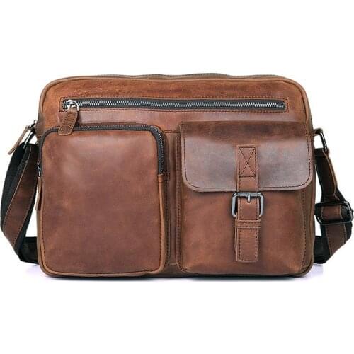 Crossbody Bags Man Brown Business Casual Travel Shoulder 13" Laptop Ipad Book File Vintage Cow Leather Bag Mens Messenger Bag