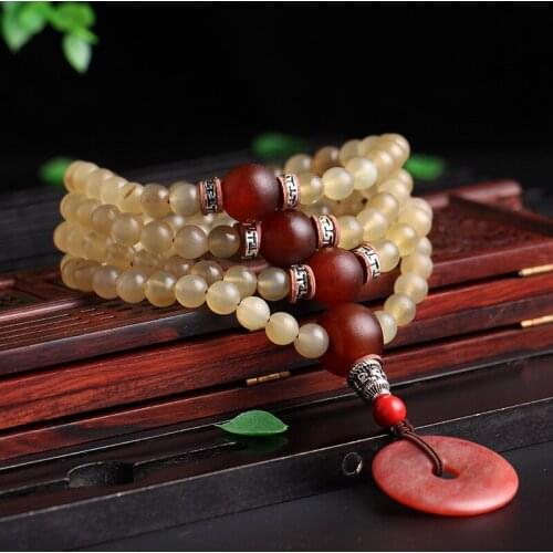 Tibetan Old Sheep Horn 108 Prayer Beads Natural Born Horn with Pingankou Drop pendant Mala Buddha Prayer Free Shipping