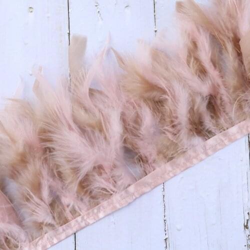 Wisethers 2Yard/lot Leather pink Ostrich Turkey Feather Ribbon fringe for Wedding Dress Decoration Sewing Party Accessory Crafts