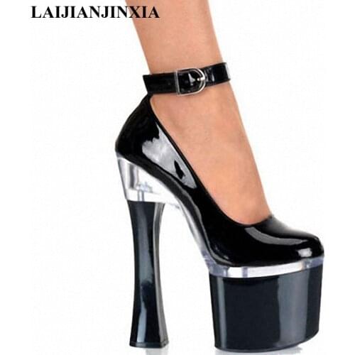 LAIJIANJINXIA Spring New Sexy Straps Women Dance Pumps Shoes Night Party Dress 18cm Square High Heels Pumps Lady Dance Shoes