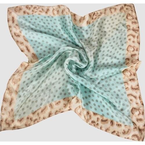 [BYSIFA] Spring Autumn Silk Scarf Ladies Leopard Print Small Square Scarves Fashion Accessories Polka Dot Blue Pink Neck Scarf