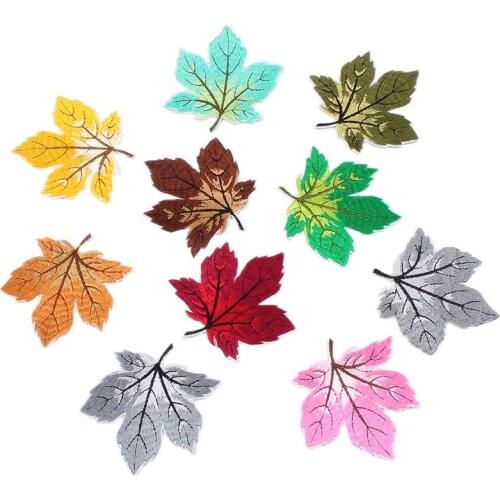 10pcs/lot Embroidered Maple Patch Iron On Sew On Leaf Badge For Jeans Clothes Backpack Coats Cap Stickers Diy Appliques Supplier