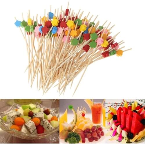100pcs Disposable Toothpicks Plum Blossom Beads Bamboo Picks Food Sticks Party Club Home Fruit Pick