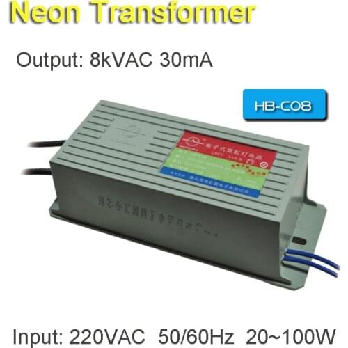 100W 8M Neon Electronic Transformer Power Supply Rectifier Output 8KV 30mA 20-100W Load 4-8M HBC08 Free Shipping