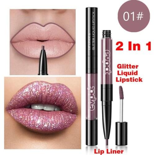 2 In 1 Lipstick Glaze Double-headed Lipstick Liner And Shimmer Glitter Lip Gloss Long Lasting Moisturzing Lip Cosmetic TSLM1