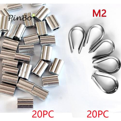 20pc Diameter 2mm M2 Sleeves Aluminium Oval Double Hole and thimble rope for Crimping Wire Rope